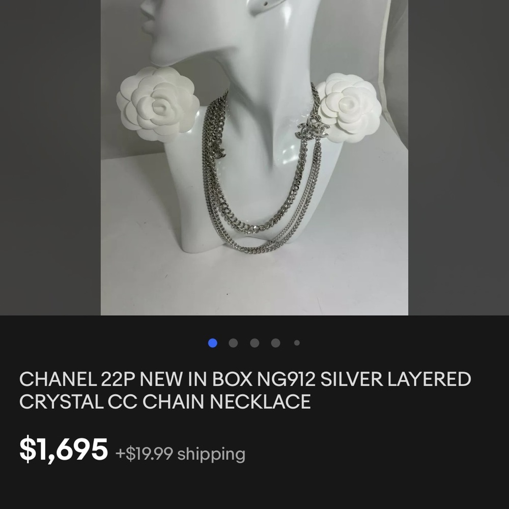 CHANEL Silver tone B22 P CC logo Strass and Crystal necklace - Picture 7 of 7